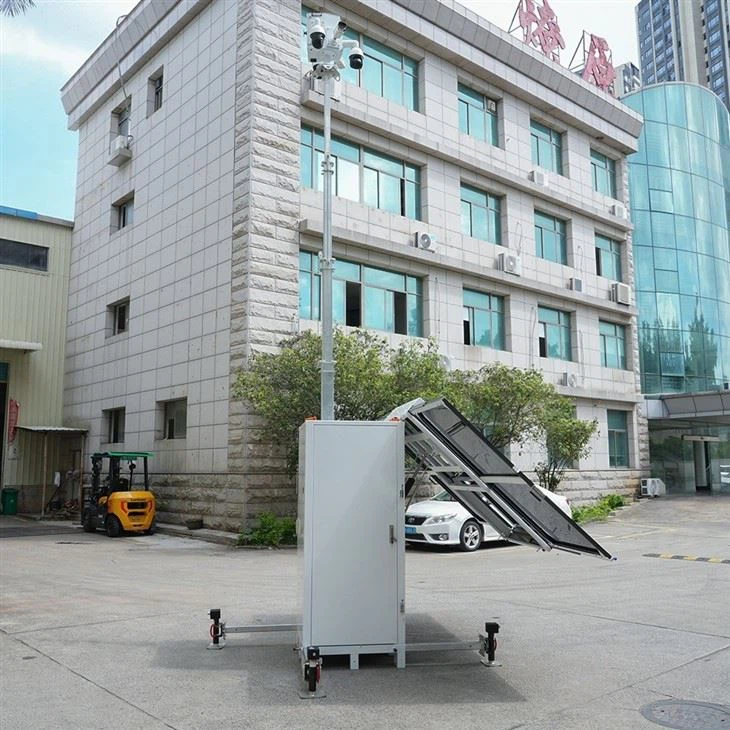 3 Panels Off Grid Surveillance Camera Tower With Electric Mast For Site Security suppliers